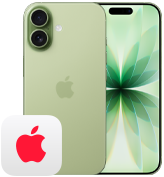 iPhone 17, face arrière, finition sauge, système à deux caméras Fusion, face avant, Dynamic Island, bordure d’écran mince et noire, logo AppleCare+
